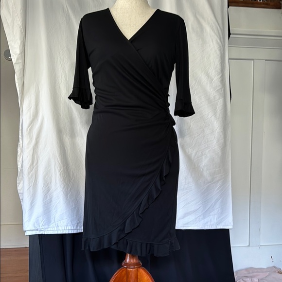 New York & Company Black Sheath Dress with Bell Sleeves and V-Neck, small - Picture 1 of 7